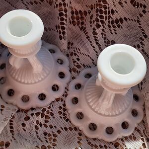 Vintage Decorative Milk Glass Candlesticks